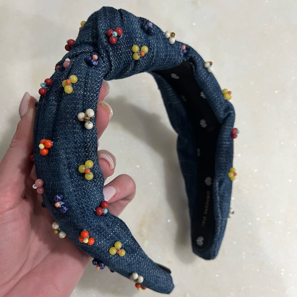 Lele Sadoughi Cactus Flower Knotted
Headband - Denim - Like New, Worn Once